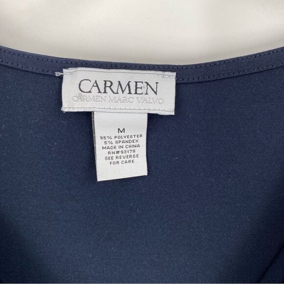 Carmen Women’s Scoop Neck Short Sleeve Draped Front Blue Blouse Size M - Picture 2 of 3